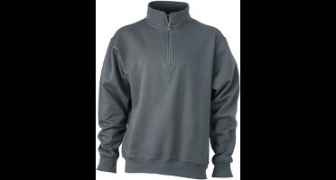 James and Nicholson Uniseks werkkleding Half Ritssweatshirt (Koolstofgrijs)