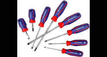 WORKPRO WP200505 Schroevendraaierset – 8-delig – Magnetisch – Chroom-Vanadium – Antislip Handgreep PH0, PH1, PH2