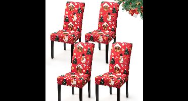 Stoelhoezen - 4 Stuks - polyester - 55D x 51B x 70H centimeter - Elastische - Moderne - Verwijderbare - Machinewas - Kleur : Sneeuwman