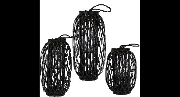 Rotan lantaarn met handvat set van 3 40cm 50cm & 60cm zwart Tuinlantaarn gemaakt van milieuvriendelijk rotan