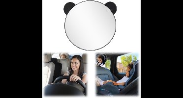 Autostoel spiegel - baby-observatiespiegel in de auto - reflector van de auto - autostoel accessoire - vorm van berenoren - met verstelbare bevestigingsriem - voor achterwaarts gerichte autostoeltjes (17*17,5 cm - zwart)