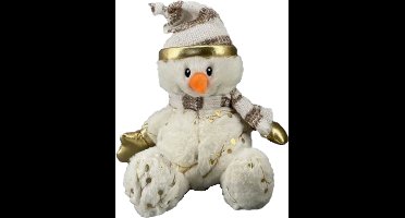 Fee&Easy Pluche knuffel sneeuwpop - 23 cm - met muts en sjaal - Kerstknuffels