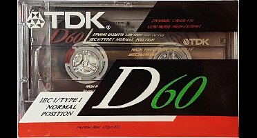 Vintage Audio Cassette Tape TDK D-60 Normaal Position type I / Sealed Blanco Cassettebandje
