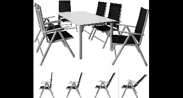 Casaria Tuinset Bern – 6 inklapbare Stoelen – 1 Tafel Aluminium – Zilver