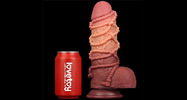 LoveToy - XXL Extreme Dildo met Touw Motief - Lengte 24,5 cm - Bruin/Lichte Beige