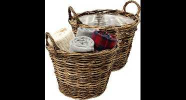 Van der Leeden Opbergmand Twijg - 2x - bruin - rond - 35 x 25 cm - gevlochten twijg - mand - opbergen