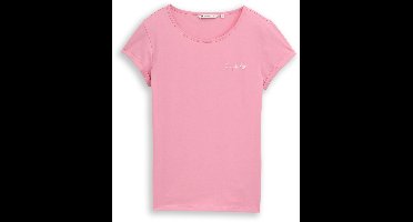 Tom Tailor Denim - Slim fit T-shirt met borduursel - Maat L - Soft Blush Rose