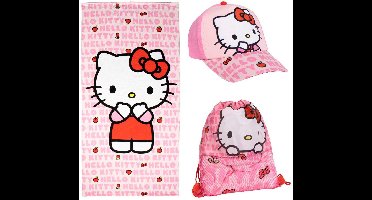 Hello Kitty strandlaken set meisjes – strandhanddoek katoen met pet en zwemtas