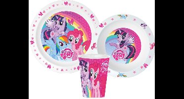 My Little Pony Serviesset - Beker 260 ml - Diepe kom - Plat bord - 3 stuks - Pink - Eetset - Voor verjaardagen en feestjes - Voor kinderen - Voor meisjes