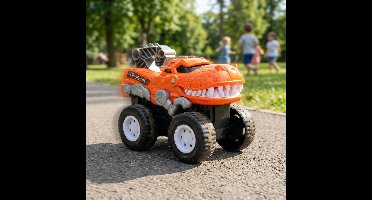 Eddy Toys Dino Auto - Speelgoedvoertuig met Dinosaurusontwerp - Robuuste Wielen voor Alle Ondergronden - Bevordert Creatief Spelen - 15,2 x 11,5 x 14,2 cm - Oranje/Zwart
