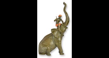 EEN BRONZEN BEELD VAN EEN OLIFANT MET BERIJDER