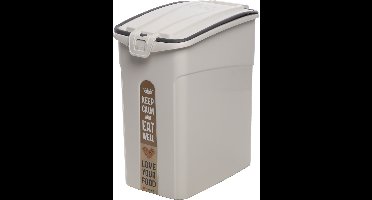 Voerton hond – 33L – Rechthoekig – Beige – Met handvat – Deksel met klepje dat vastklikt – Inclusief schepje – Kunststof – 26,5x42x46 cm – Flamingo Kolio