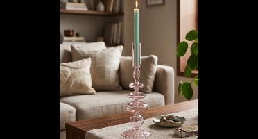 Arti Casa Kandelaar met Bollen - Glazen Kaarsenhouder voor Sfeervolle Verlichting - Uniek Bolvormig Design - Geschikt voor Diverse Soorten Kaarsen - Afmeting Ø9x28cm - Kleur Roze