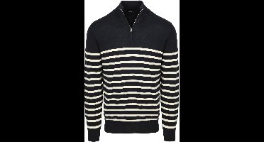Steppin' Out Half-Zip Trui Breton Stripe Navy - Maat S - Heren - Quarter zip