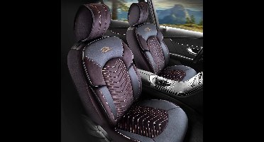 Stoelhoezen Ssangyong Musso 1993 – 2005 – Dubai Serie Zwart Cognac Met Borduursel – perfecte pasvorm - Luxe Velours (Voorstoelen set 2 voorstoelen)