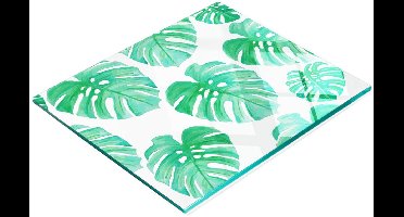 Decoratieve snijplank van gehard glas met Monstera-motief, 60x52 cm