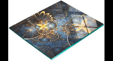 Glazen serveerplank met fractale bloemmotieven 60x52 cm