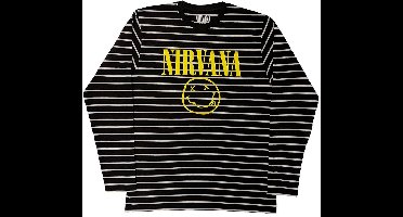 Nirvana - Yellow Happy Face Striped Sweater/trui - L - Zwart/Wit