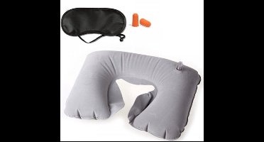 Scoby - Reisset - Opblaasbaar nekkussen - Slaapmasker - Travel Set - Compact formaat - Grijs