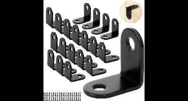 Hoekverbinders - 20 Stuks - 20 X 20 X 16 Mm - Metalen Hoekbeugel - Hoekbeugel Staal - L-Beugels - Hoekverbinders - Beugelverbinding - Versterkingshoek - 90 Graden Hoekbeugel Met Schroeven - Voor Montage Tafel Stoel Boekenplank - Zwart