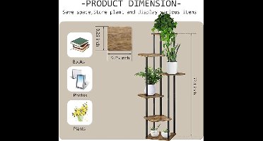 Plantenstandaard - 6-laags - metalen - hoekhoge bloemhouders voor terras, tuin - 30 (L) x 30 (B) x 133 (H) cm - Zwart
