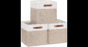 Opbergbox - Set van 3 - Stof - Kubusvormige - 28L x 28B x 28H centimeter - Kaki & Wit