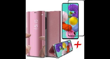 Hoesje geschikt voor Samsung A51 en Screenprotector - Book Case Spiegel + Screenprotector Full - Roségoud