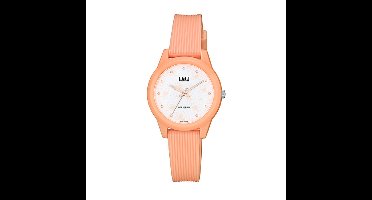 Q&Q V01A-002VY - Horloge - Sport - Analoog - Dames - Vrouwen - Plastic band - Rond - Kunststof - Bloemetjes - Zalmroze - Wit - 10 ATM
