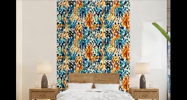 Behang - Fotobehang Oranje - Blauw - Dierenprint - Patronen - Breedte 140 cm x hoogte 220 cm