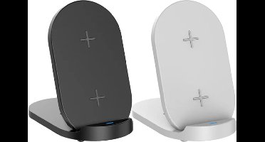 Verstelbare dubbele draadloze QI snel lader. Incl. 18 Watt adapter. Wit. COMPLEET MET SNEL LAAD ADAPTER