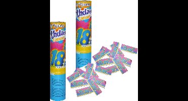 Funny Fashion confetti shooter/kanon - 2x - verjaardag 18 jaar - papier - multi kleuren - 20 cm - leeftijd feestartikelen