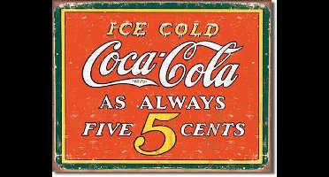 Coca-Cola Wandbord 'Ice Cold - 5 cents' - Metaal - 30 x 40 cm
