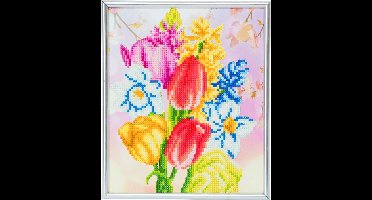 Diamond Painting Crystal Art Kit ® Beautifull Bouquet 21x25 cm incl. zilveren foto frame!, partial painting portrait