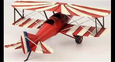 MadDeco - Dubbeldekker blikken vliegtuig WWI rood wit van blik