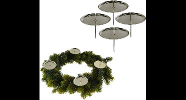 Cepewa theelichthouders instekers - 4x - zilver - 7,5 cm - voor in een kerststukje
