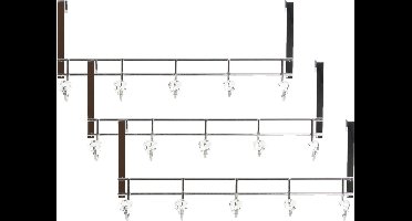 3x stuks deurhangers kapstok zilver met 5 kristal haken 47 cm - Badkamer/slaapkamer kapstok - Deurkapstokken