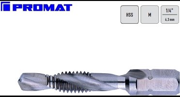 Promat Combidraadsnijboorbit HSSG - kerngat ø 3,3 mm - 1/4 aandrijving - ø M4 mm schroefdraad - 4000867334