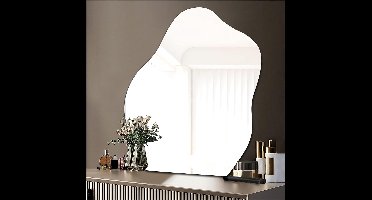 Zelfklevende asymmetrische spiegel zonder frame, plakbare glazen wandspiegel, badkamerspiegel, decoratieve spiegels, wanddecoratie, decoratie voor slaapkamer, kaptafel (fijn geslepen, 38 x 47,8