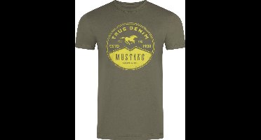 Mustang Heren T-Shirt Basic Print Tee regular fit Olijf 3XL Ronde Hals Volwassenen Opdruk Print Shirts