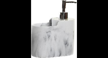 ITEM Zeeppompje met keuken organizer - marmer look - 2 vakken - wit/zilver - polyresin - 15x8x18 cm