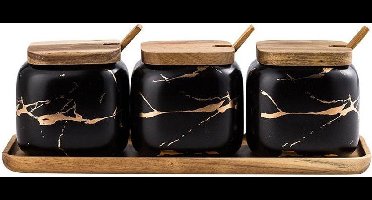 3x Kruidenpotjes met Tray - Zwart