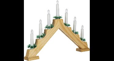 HI Kaarsenbrug - 42,5 x 4,5 x 32 cm - hout - met 7 led kaarsen - kerstversiering