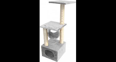 Ebi Classic Tree Rodo Krabpaal - Krabpaal met Slaaphok, Tunnel en 3 Sisalpalen - 38x38x110cm - Grijs