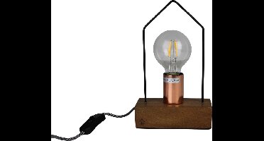 Housevitamin tafellamp - houten / koperen lamp huis - 25cm