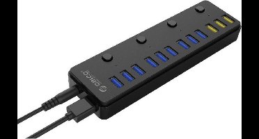 Orico - 12 poorts multi functioneel 9x USB 3.0 hub 3x BC1.2 USB laadpoorten - Zwart