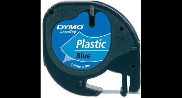 Dymo Lettertape Plastic - Zwart/Blauw - 12 mm x 4m - Tape