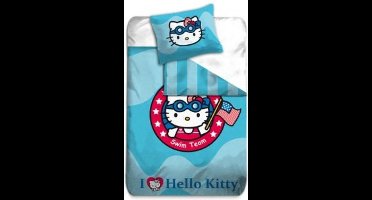 Hello Kitty Dekbedovertrek Swim Team - Eenpersoons - 140x200 cm - Blauw