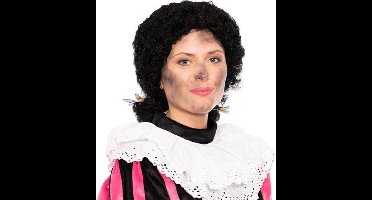 Comedia Zwarte pietenpruik dames - Kroes pruik met staartjes