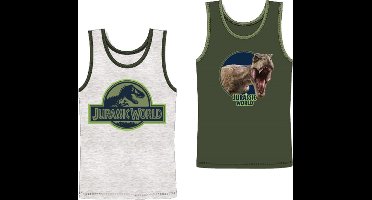 2 pack Jongens onderhemden - Jurassic World - Grijs/Groen - Maat 98/104