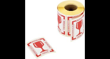 Waarschuwingsetiket "glas breekbaar" 80mmx100m - rood - rol 500 stuks